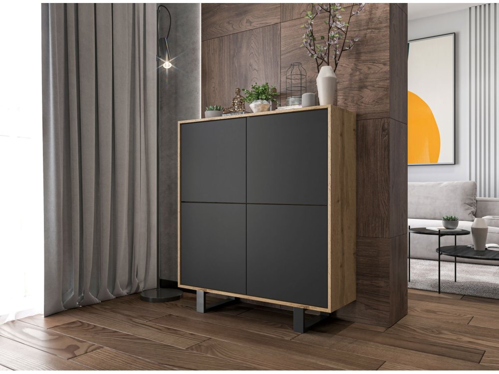 Stojąca komoda RTV Loft Industrialna APOLLO Dąb Wotan / Czarny Mat 113 cm na czarnych nóżkach