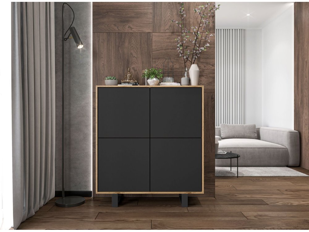 Stojąca komoda RTV Loft Industrialna APOLLO Dąb Wotan / Czarny Mat 113 cm na czarnych nóżkach