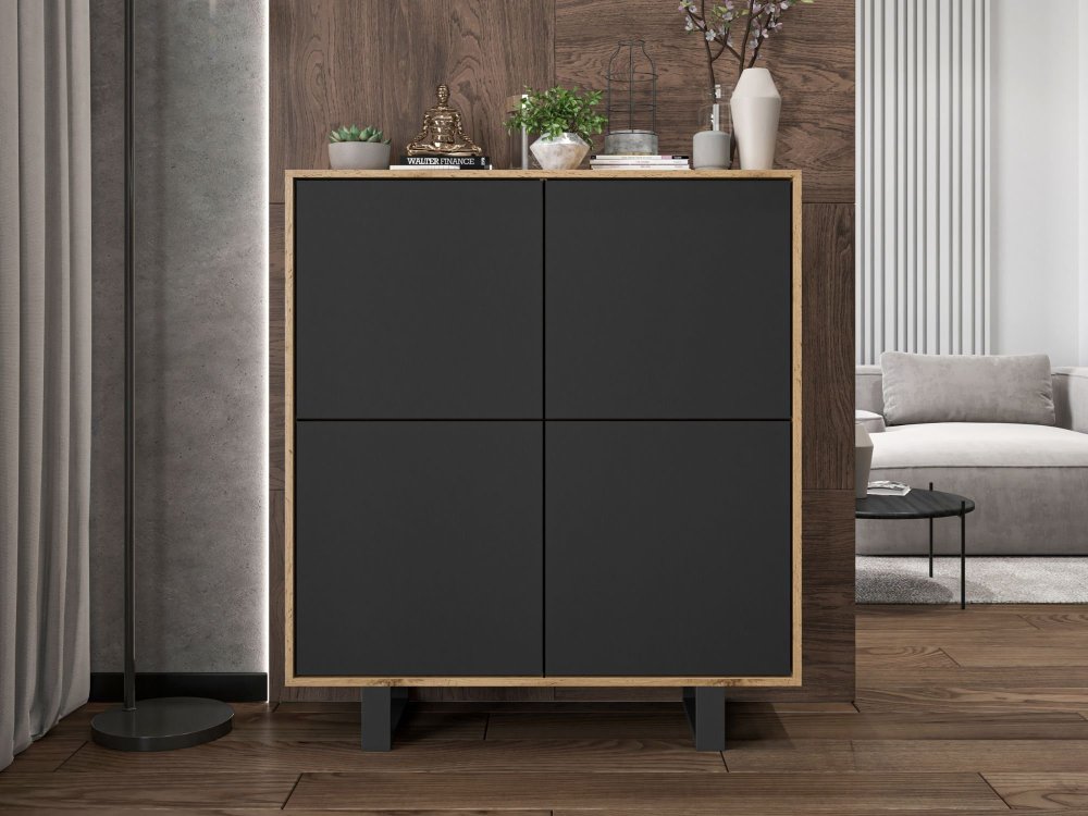 Stojąca komoda RTV Loft Industrialna APOLLO Dąb Wotan / Czarny Mat 113 cm na czarnych nóżkach