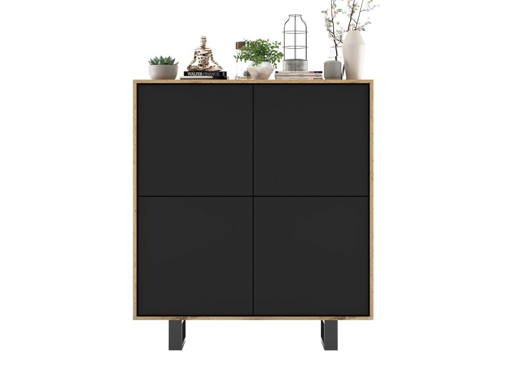 Stojąca komoda RTV Loft Industrialna APOLLO Dąb Wotan / Czarny Mat 113 cm na czarnych nóżkach