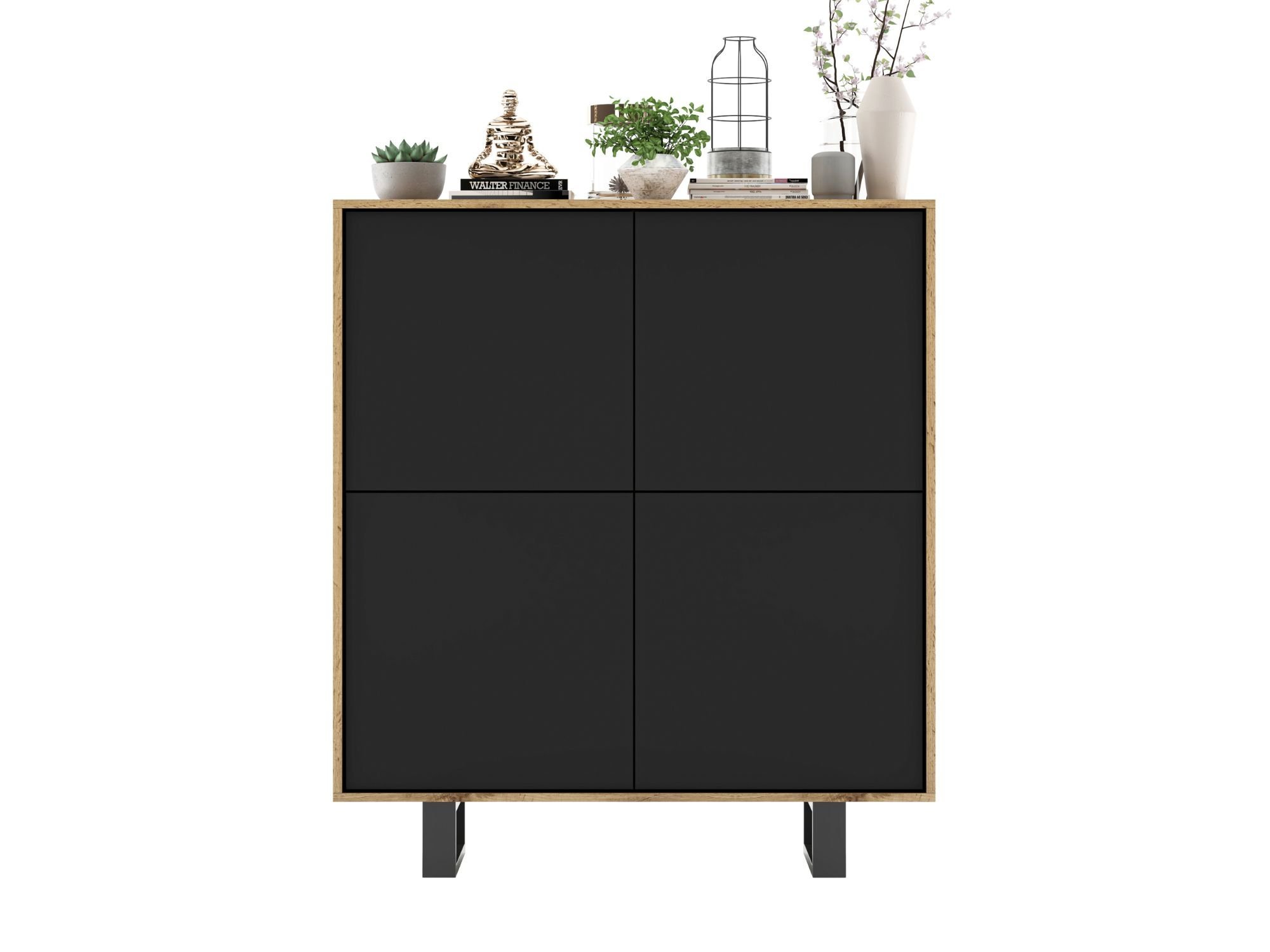 Stojąca komoda RTV Loft Industrialna APOLLO Dąb Wotan / Czarny Mat 113 cm na czarnych nóżkach