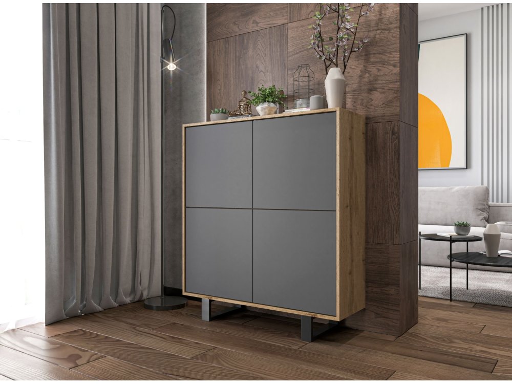 Stojąca komoda RTV Loft Industrialna APOLLO Dąb Wotan / Grafit Mat 113 cm na czarnych nóżkach