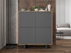 Stojąca komoda RTV Loft Industrialna APOLLO Dąb Wotan / Grafit Mat 113 cm na czarnych nóżkach