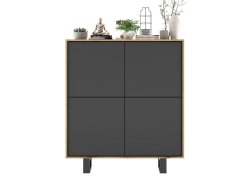 Stojąca komoda RTV Loft Industrialna APOLLO Dąb Wotan / Grafit Mat 113 cm na czarnych nóżkach