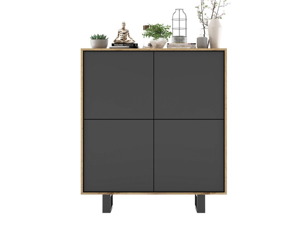 Stojąca komoda RTV Loft Industrialna APOLLO Dąb Wotan / Grafit Mat 113 cm na czarnych nóżkach