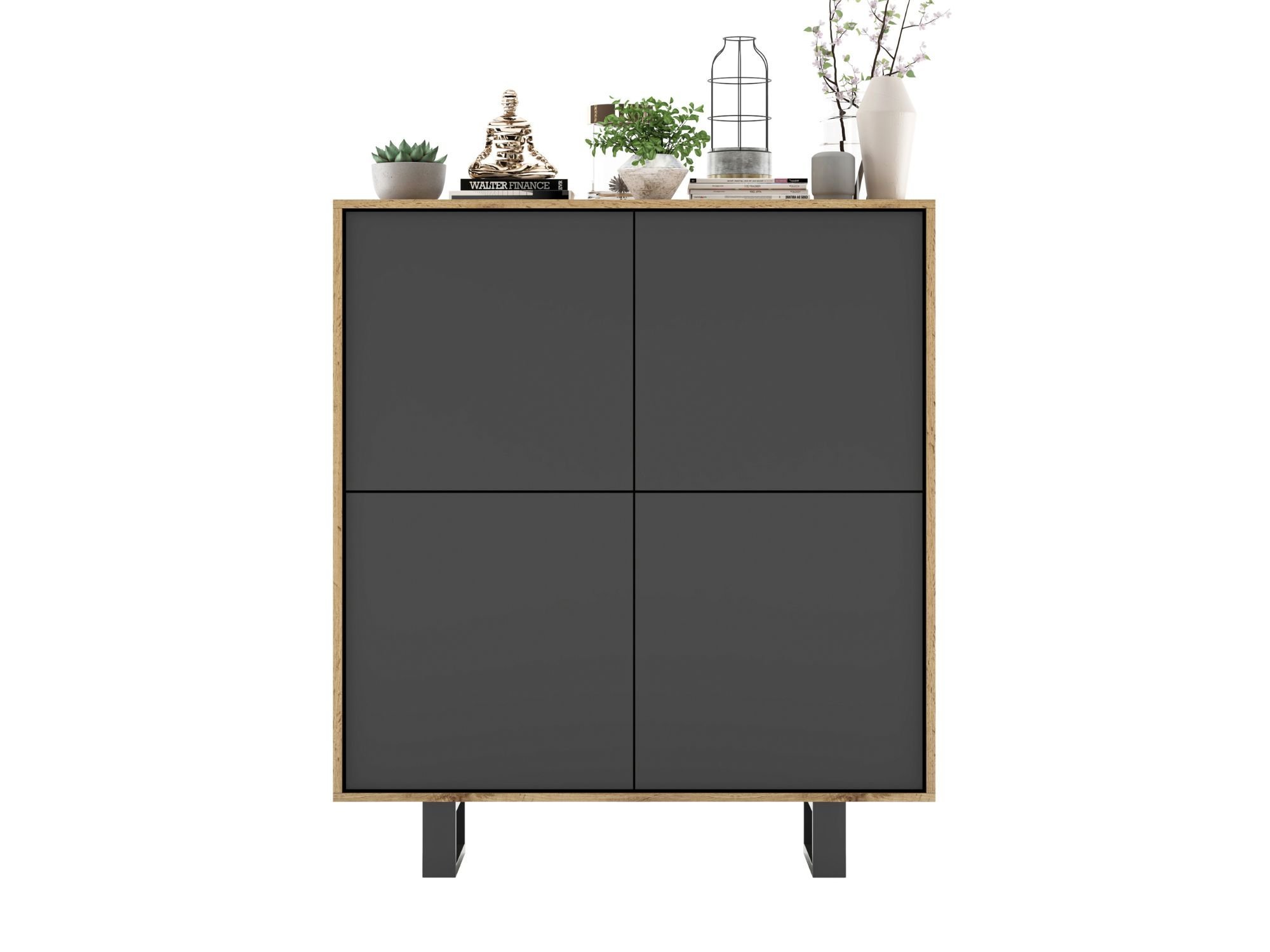 Stojąca komoda RTV Loft Industrialna APOLLO Dąb Wotan / Grafit Mat 113 cm na czarnych nóżkach