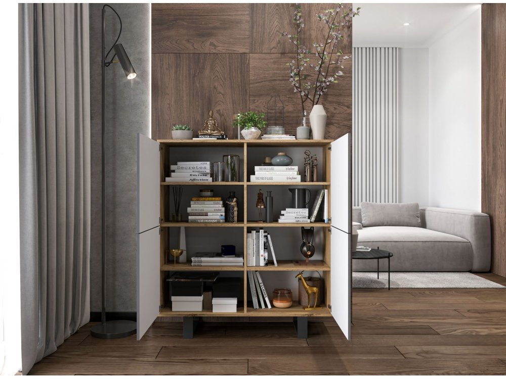 Stojąca komoda RTV Loft Industrialna APOLLO Dąb Wotan / Grafit Mat 113 cm na czarnych nóżkach