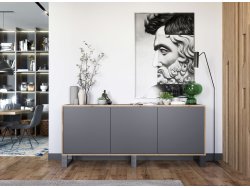 Stojąca komoda RTV Loft Industrialna APOLLO Dąb Wotan / Grafit Mat 168 cm na czarnych nóżkach