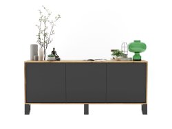 Stojąca komoda RTV Loft Industrialna APOLLO Dąb Wotan / Grafit Mat 168 cm na czarnych nóżkach