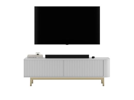 Stojąca szafka RTV narożna Glamour AURORA 140 cm Biały Mat złota rama