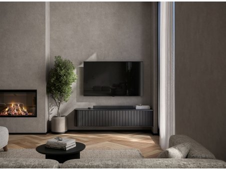 Wisząca Narożna szafka RTV Glamour Komoda AURORA Czarny Mat 140 cm2