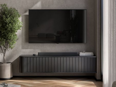 Wisząca Narożna szafka RTV Glamour Komoda AURORA Czarny Mat 140 cm3