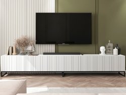 Stojąca szafka RTV Glamour ELPIS Biały Mat 300 cm na czarnej ramie