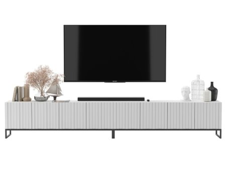 Stojąca szafka RTV Glamour ELPIS Biały Mat 300 cm na czarnej ramie