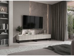 Stojąca szafka RTV Glamour ELPIS Kaszmir Mat 220 cm na czarnej ramie