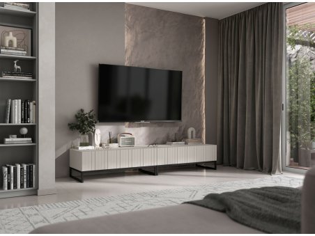 Stojąca szafka RTV Glamour ELPIS Kaszmir Mat 220 cm na czarnej ramie3