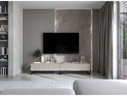 Stojąca szafka RTV Glamour ELPIS Kaszmir Mat 220 cm na czarnej ramie