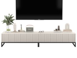 Stojąca szafka RTV Glamour ELPIS Kaszmir Mat 220 cm na czarnej ramie