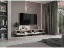 Stojąca szafka RTV Glamour ELPIS Kaszmir Mat 220 cm na czarnej ramie