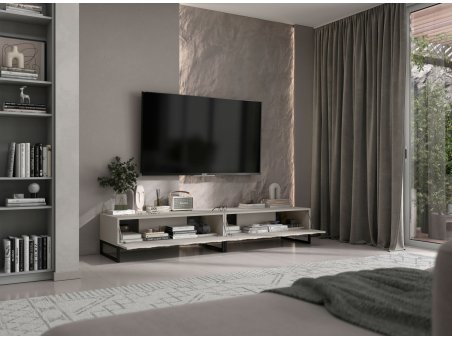 Stojąca szafka RTV Glamour ELPIS Kaszmir Mat 220 cm na czarnej ramie