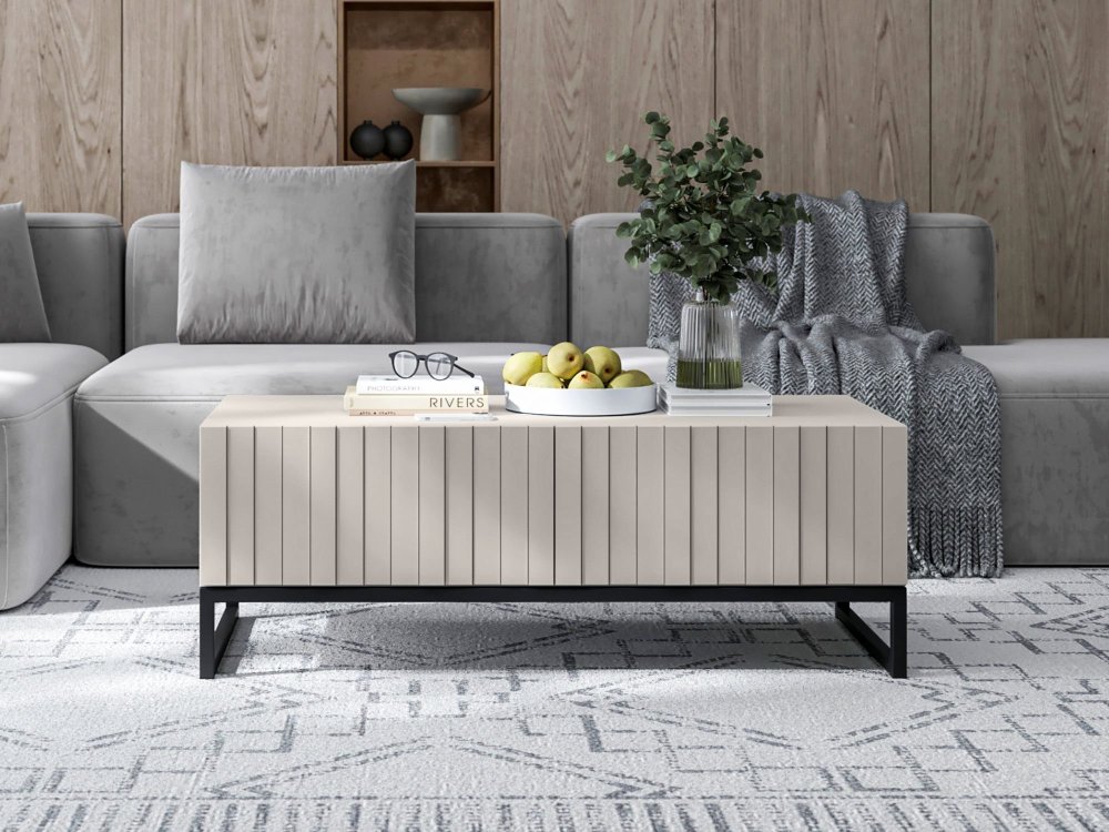 Stolik kawowy Glamour ELPIS Kaszmir Mat 110 cm na czarnej ramie