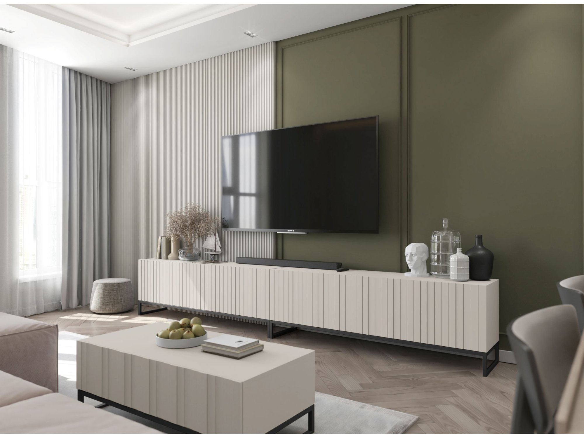 Stolik kawowy Glamour ELPIS Kaszmir Mat 110 cm na czarnej ramie