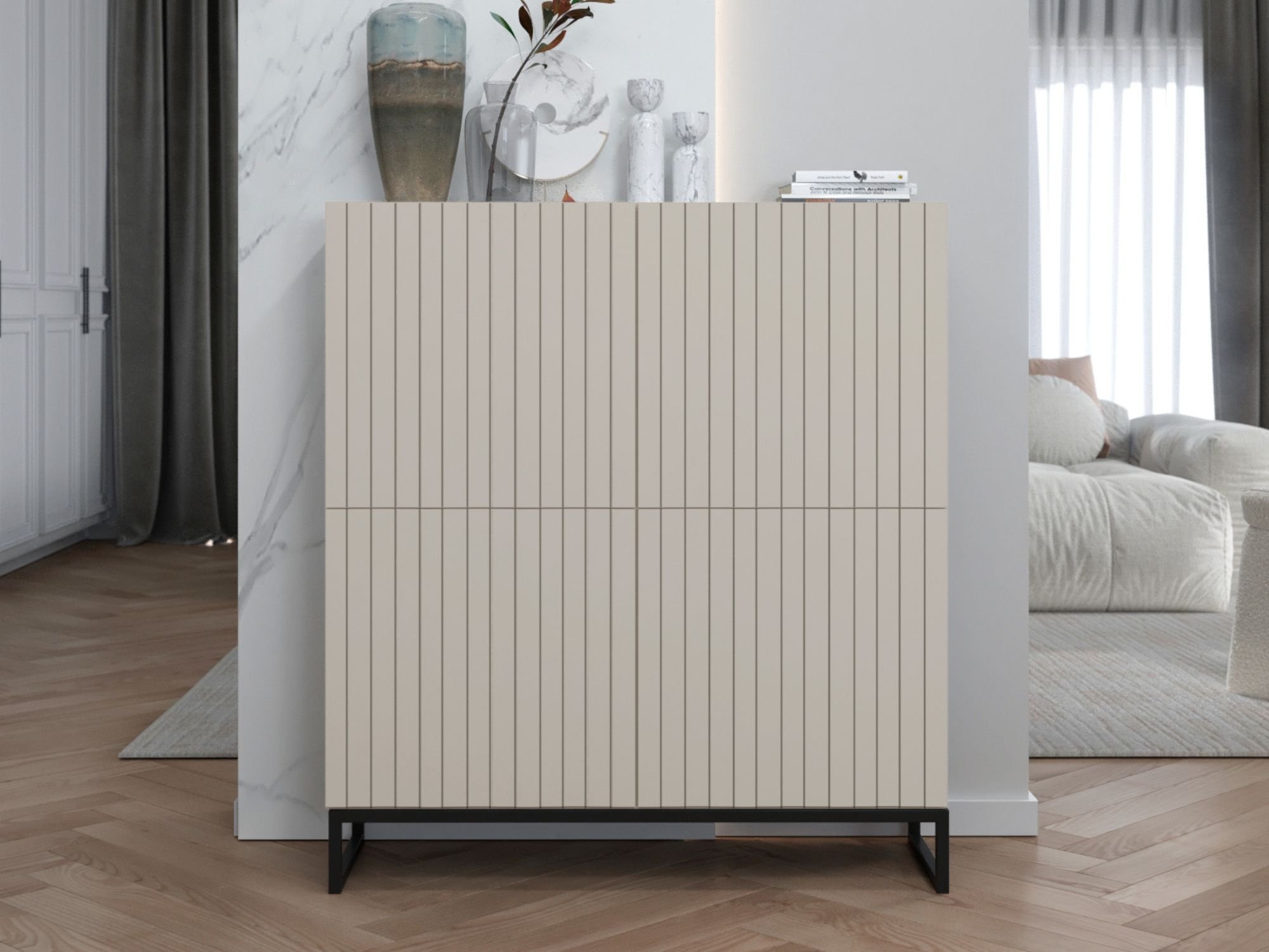 Stojąca komoda Glamour ELPIS Kaszmir Mat 112 cm na czarnej ramie