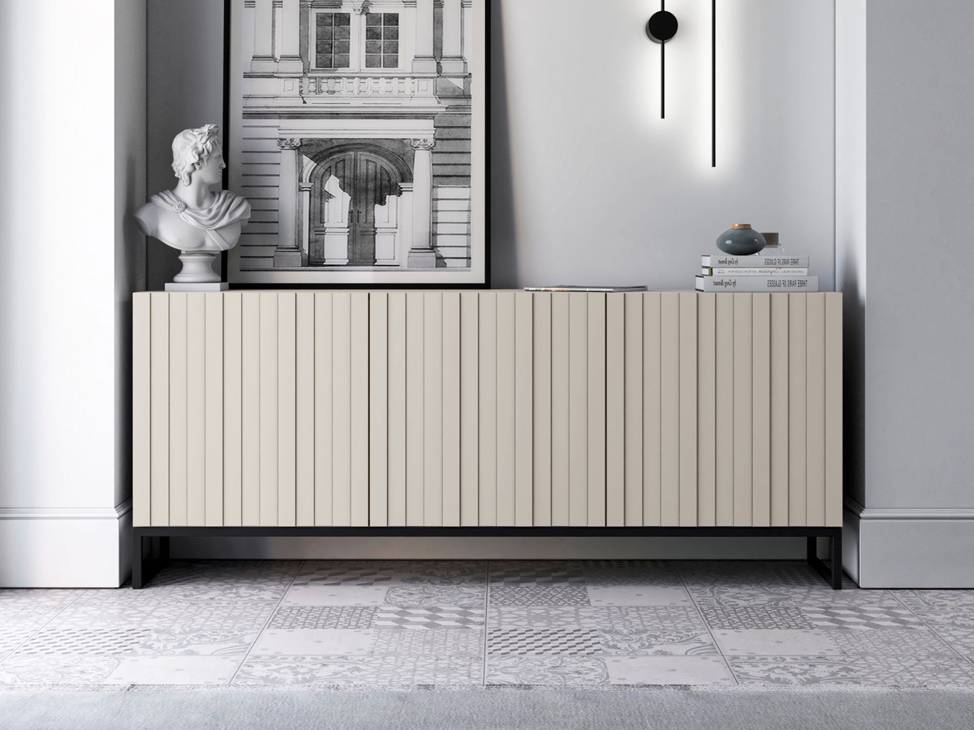 Stojąca komoda Glamour ELPIS Kaszmir Mat 168 cm na czarnej ramie