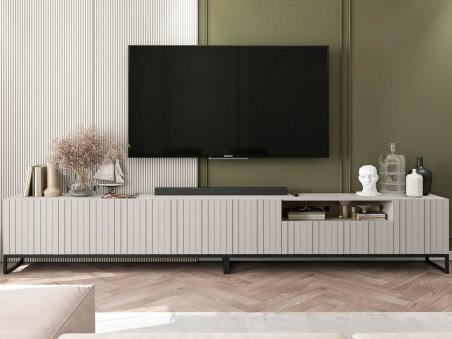 Stojąca szafka RTV Glamour ELPIS Kaszmir Mat 300 cm na czarnej ramie1