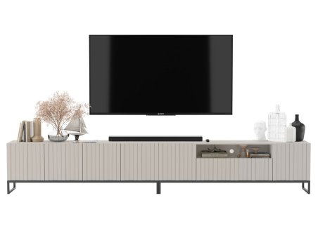 Stojąca szafka RTV Glamour ELPIS Kaszmir Mat 300 cm na czarnej ramie