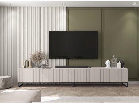 Stojąca szafka RTV Glamour ELPIS Kaszmir Mat 300 cm na czarnej ramie2