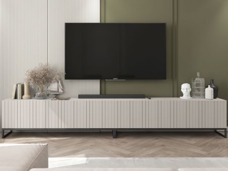 Stojąca szafka RTV Glamour ELPIS Kaszmir Mat 300 cm na czarnej ramie1