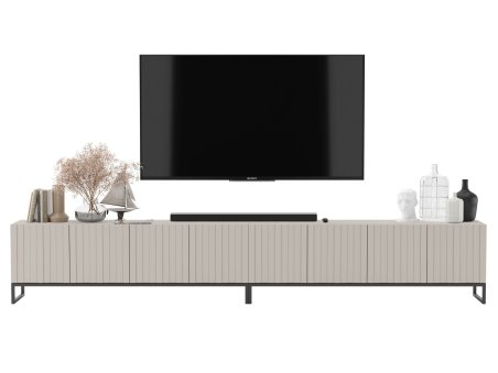 Stojąca szafka RTV Glamour ELPIS Kaszmir Mat 300 cm na czarnej ramie