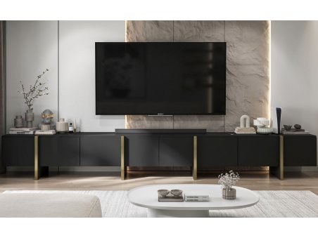 Stojąca szafka RTV Glamour KENZO Czarny Mat 360 cm na nóżkach1
