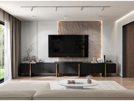 Stojąca szafka RTV Glamour KENZO Czarny Mat 360 cm na nóżkach2