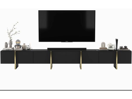 Stojąca szafka RTV Glamour KENZO Czarny Mat 360 cm na nóżkach