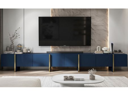 Stojąca szafka RTV Glamour KENZO Granatowy Mat 360 cm na nóżkach1