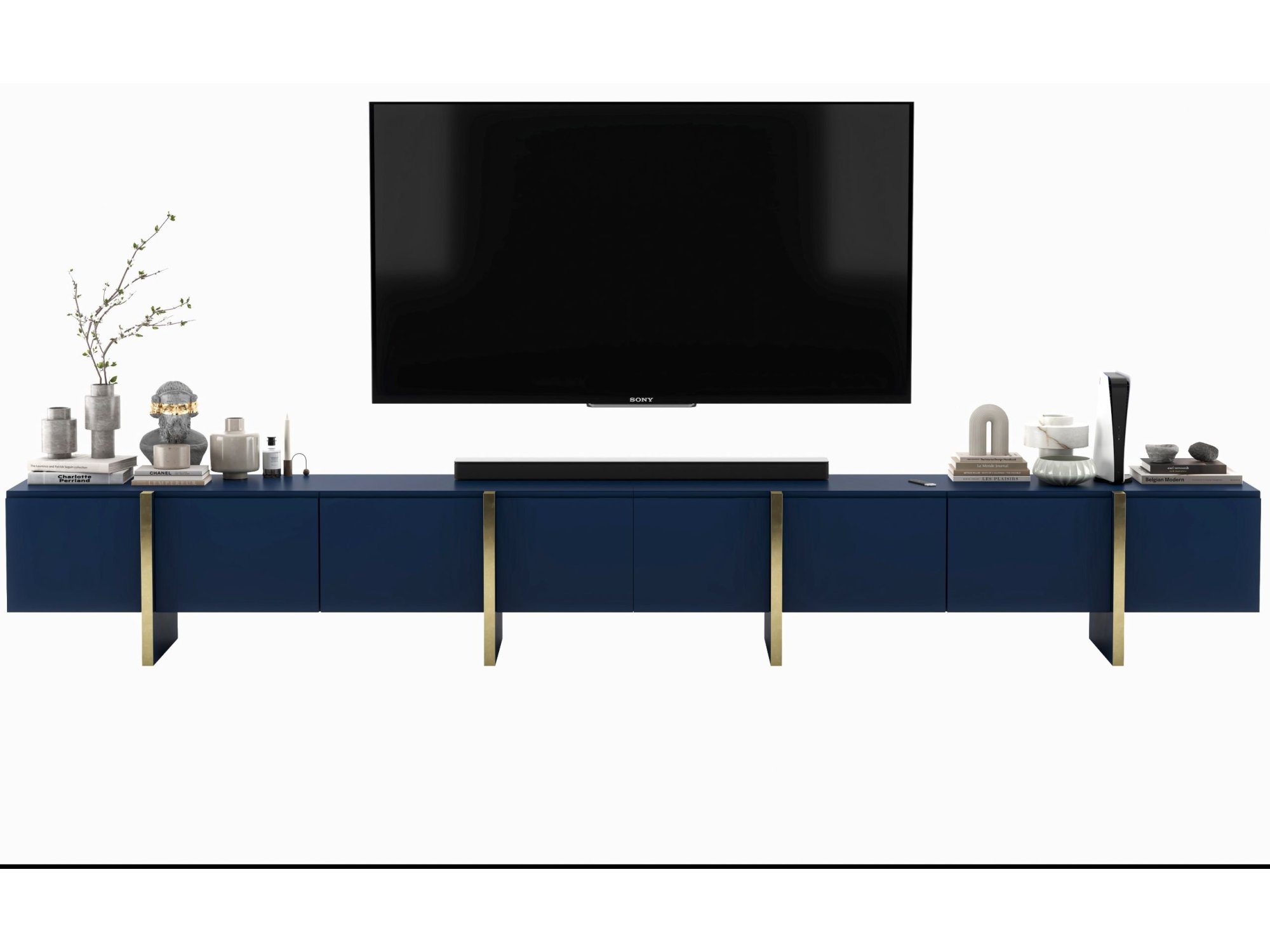 Stojąca szafka RTV Glamour KENZO Granatowy Mat 360 cm na nóżkach