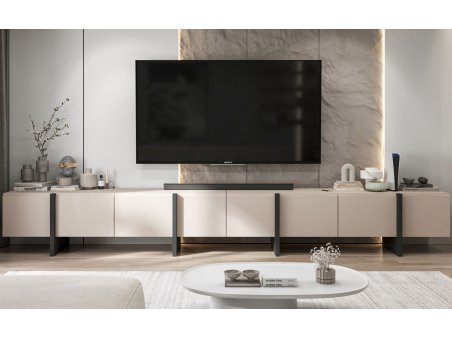 Stojąca szafka RTV Glamour KENZO Kaszmir Mat 360 cm na nóżkach1