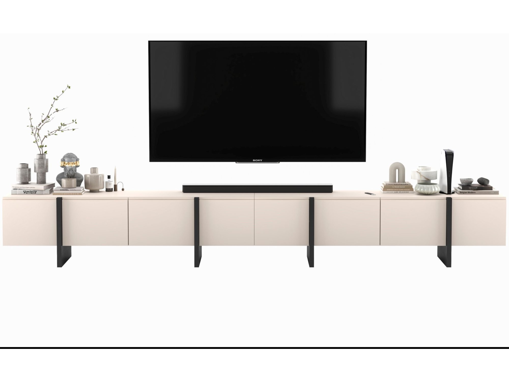Stojąca szafka RTV Glamour KENZO Kaszmir Mat 360 cm na nóżkach