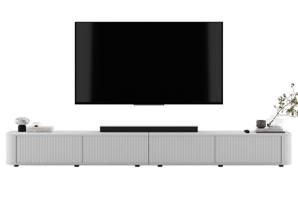 Stojąca szafka RTV Glamour AURORA Biały Mat 280 cm niskie nóżki
