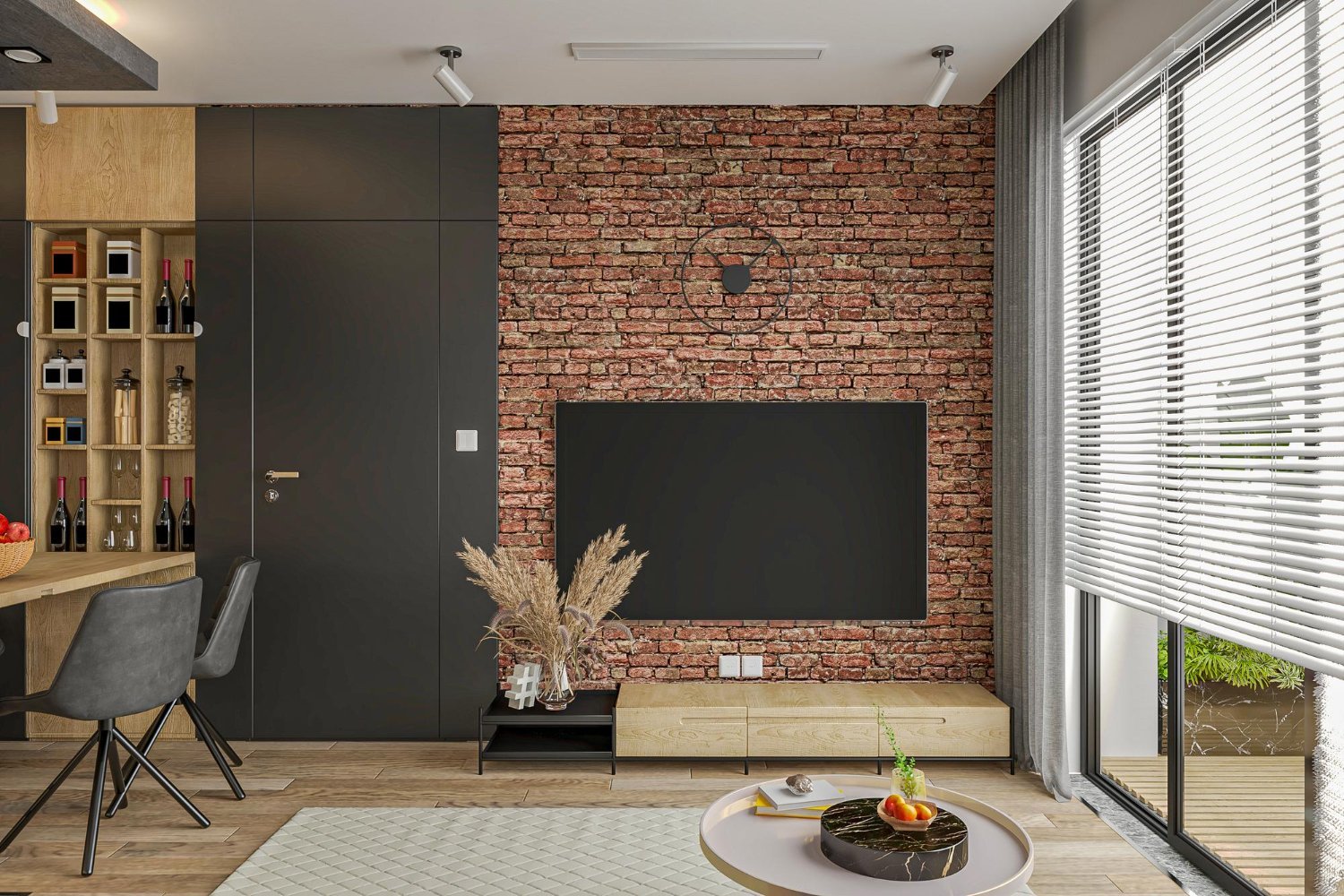 Ściana medialna w salonie - poznaj 5 propozycji aranżacji.