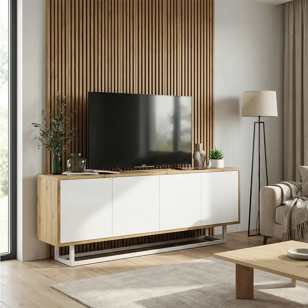 Szafka RTV APOLLO 2 - 150 cm - dąb wotan/biały