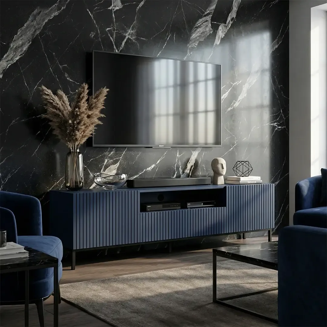 Szafka RTV Glamour ELPIS 2 - 150 cm - Granatowy mat front 3D